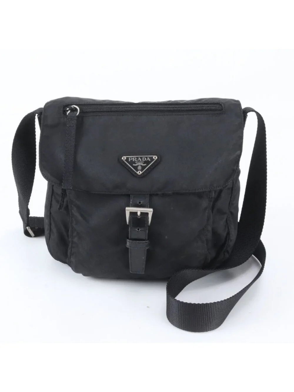 Prada Tessuto Nylon Triangle Logo Leather Shoulder Bag Crossbody Messenger